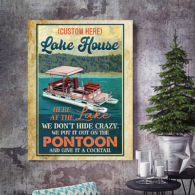Alternative view of Personalized Pontoon Boat Couples Framed Canvas - Lake House Pontoon Boat Gift for Couple Unframed Poster