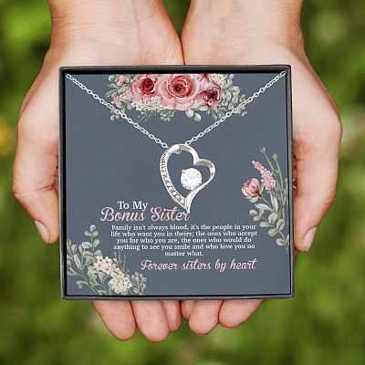 Alternative view of To My Bonus Sister Family Isn't Always Blood Forever Love Heart Pendant Necklace - Sister In Law Gifts