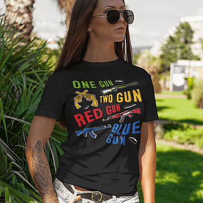 Alternative view of One Gun Two Gun Red Gun Blue Gun T-shirt - V-neck Tee - Gun Rights Shirt - 2nd Amendment Shirt
