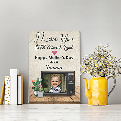 Alternative view of Personalized Photo I Love You To The Moon And Back Happy Mother's Day Framed Canvas Prints - Unframed Poster
