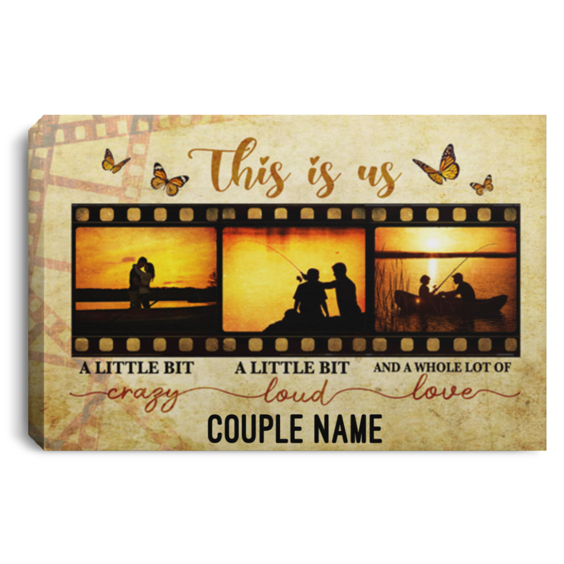 Personalized Fishing Couple This Is Us Little Bit Crazy Love Romantic Gift Framed Canvas Prints - Unframed Poster, White, 0.75'' Framed Canvas