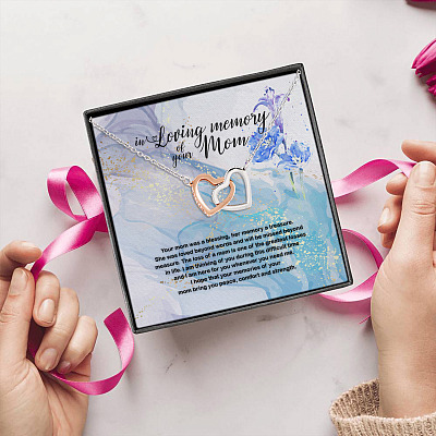 Alternative view of In Loving Memory of Your Mom Was a Blessing Her Memory a Treasure Interlocking Hearts Pendant Necklace