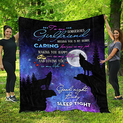 Alternative view of Wolf To My Gorgeous Girlfriend Good Night Baby Sleep Tight Fleece Blanket - Wolf Gift For Girlfriend