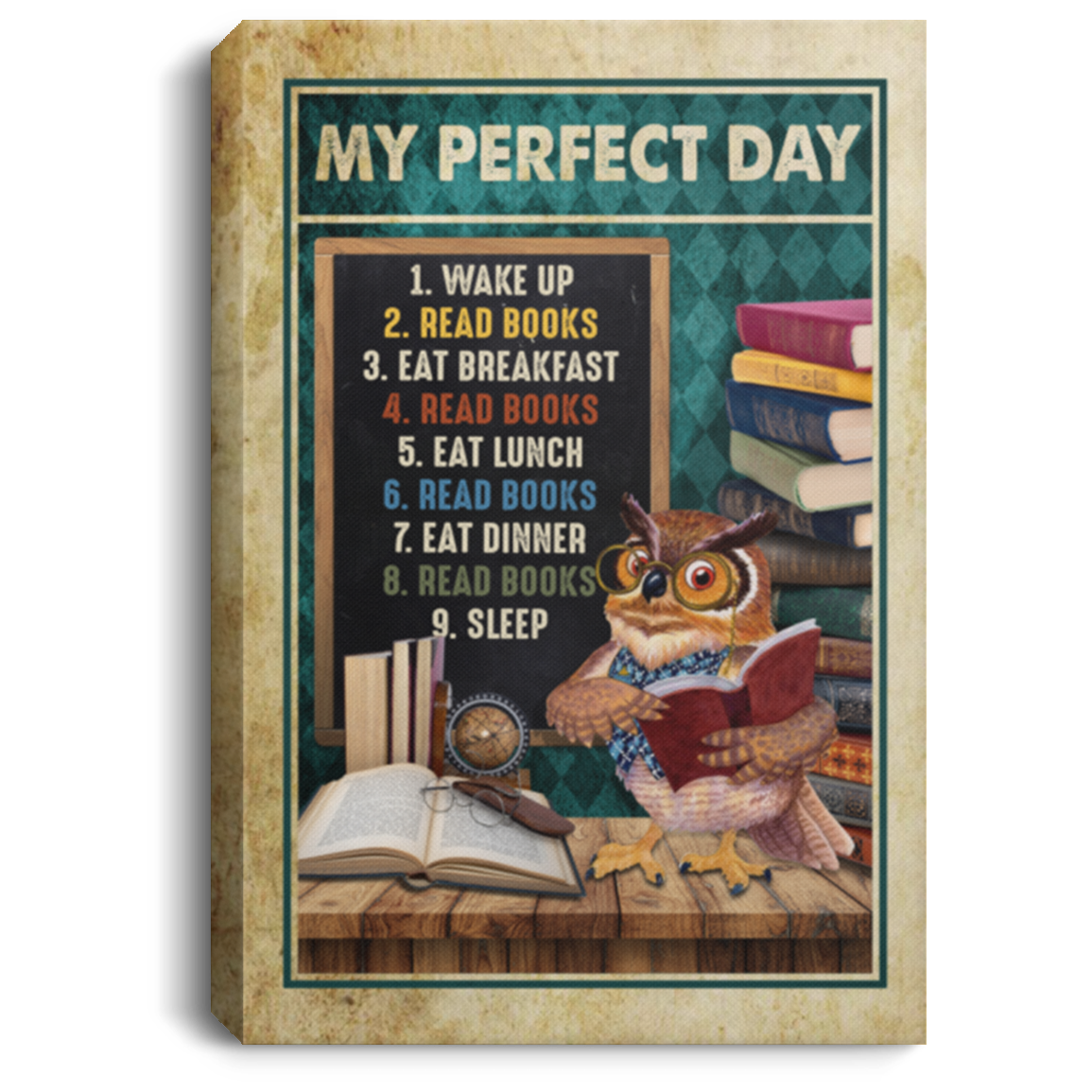 My Perfect Day Eat Sleep Read Books Framed Canvas - Unframed Poster - Funny Reading Book Home Decor, White, 0.75'' Framed Canvas