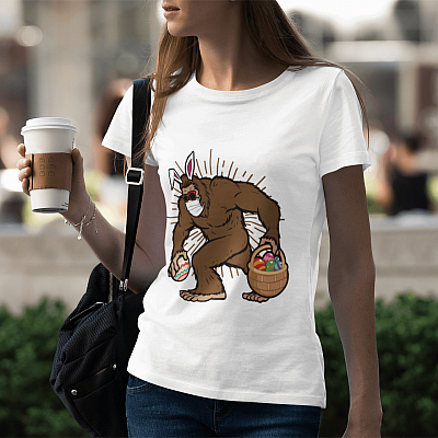 Alternative view of Funny Bigfoot Wearing Mask Easter T-Shirt - Funny Hunting Eggs Easter Day Gifts Shirt