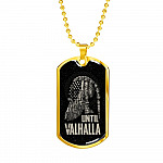 Until Valhalla Viking Dog Tag Necklace - Skull American Flag Norse Viking Dog Tag Necklace - Dog Tag (Gold Plated)