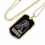Until Valhalla Viking Dog Tag Necklace - Skull American Flag Norse Viking Dog Tag Necklace - Dog Tag (Gold Plated)