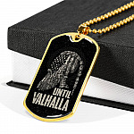 Until Valhalla Viking Dog Tag Necklace - Skull American Flag Norse Viking Dog Tag Necklace - Dog Tag (Gold Plated)