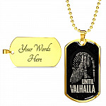 Until Valhalla Viking Dog Tag Necklace - Skull American Flag Norse Viking Dog Tag Necklace - Dog Tag (Gold Plated)