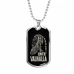 Until Valhalla Viking Dog Tag Necklace - Skull American Flag Norse Viking Dog Tag Necklace - Dog Tag (Silver)