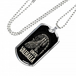 Until Valhalla Viking Dog Tag Necklace - Skull American Flag Norse Viking Dog Tag Necklace - Dog Tag (Silver)