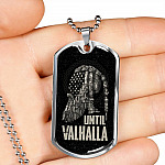 Until Valhalla Viking Dog Tag Necklace - Skull American Flag Norse Viking Dog Tag Necklace - Dog Tag (Silver)