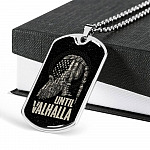Until Valhalla Viking Dog Tag Necklace - Skull American Flag Norse Viking Dog Tag Necklace - Dog Tag (Silver)