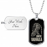 Until Valhalla Viking Dog Tag Necklace - Skull American Flag Norse Viking Dog Tag Necklace - Dog Tag (Silver)