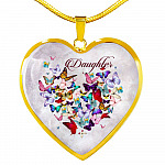 Colorful Butterfly Daughter Heart Pendant Necklace - Daughter Gift Necklace - Heart Luxury Necklace (Gold Plated)