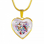 Colorful Butterfly Daughter Heart Pendant Necklace - Daughter Gift Necklace - Heart Luxury Necklace (Gold Plated)