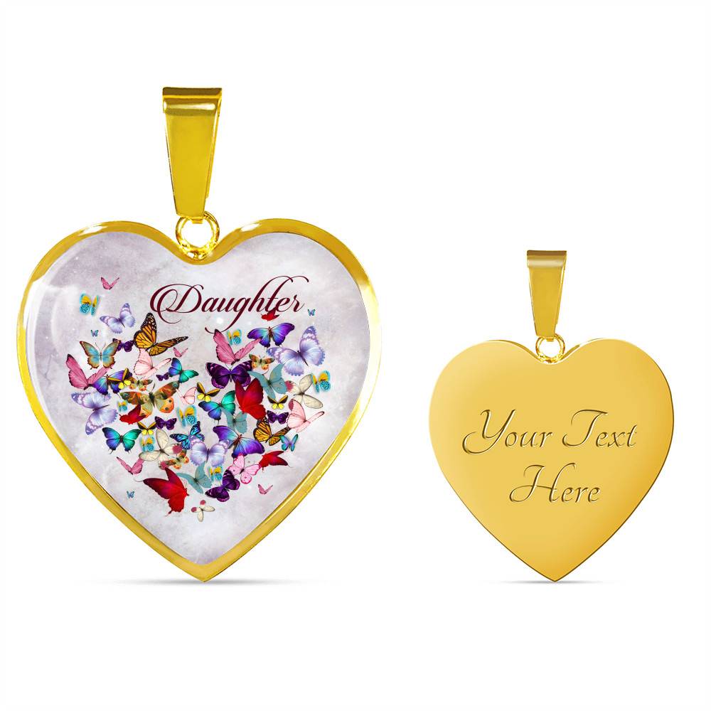 Colorful Butterfly Daughter Heart Pendant Necklace - Daughter Gift Necklace - Heart Luxury Necklace (Gold Plated)