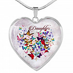 Colorful Butterfly Daughter Heart Pendant Necklace - Daughter Gift Necklace - Heart Luxury Necklace (Silver)