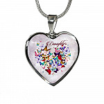 Colorful Butterfly Daughter Heart Pendant Necklace - Daughter Gift Necklace - Heart Luxury Necklace (Silver)
