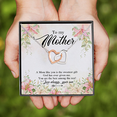 Alternative view of To My Mother a Mom Like You Is the Sweetest Gift God Has Ever Given Me Interlocking Hearts Pendant Necklace