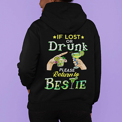 Alternative view of If Lost Or Drunk Please Return To Bestie Best Friend Drinking Print On Back Hoodie - Sweatshirt - Long Sleeve