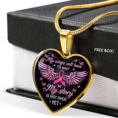 My Wings Will Have to Wait My Story Is Not Over Yet Heart Pendant Necklace - Heart Luxury Necklace (Gold Plated)