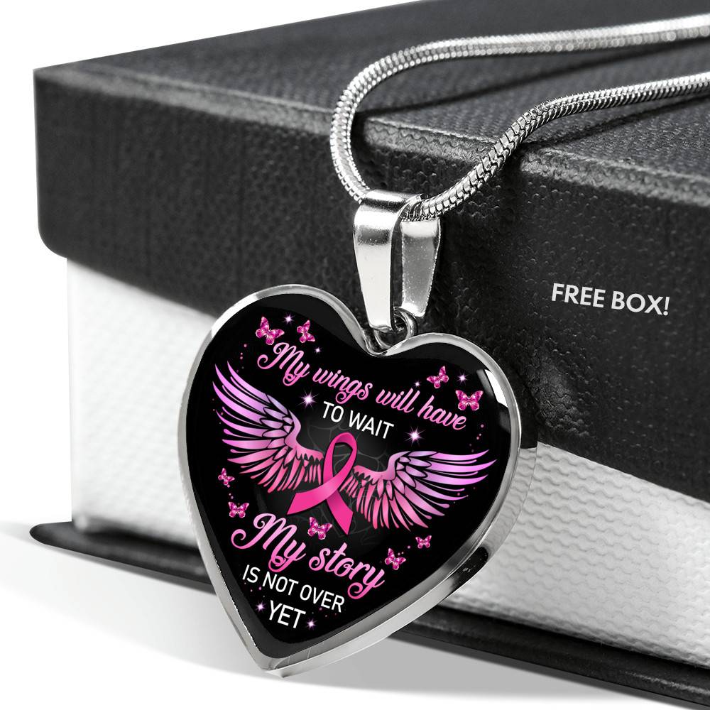 My Wings Will Have to Wait My Story Is Not Over Yet Heart Pendant Necklace - Heart Luxury Necklace (Silver)
