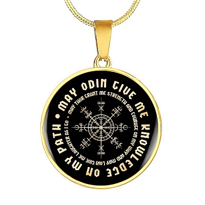 May Odin Give Me Knowledge On My Path May Thor Grant Me Strength and Courage Viking Circle Pendant Necklace - Circle Luxury Necklace (Gold Plated)