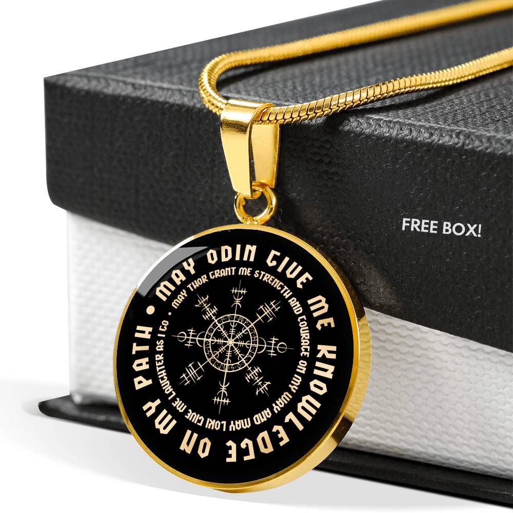 May Odin Give Me Knowledge On My Path May Thor Grant Me Strength and Courage Viking Circle Pendant Necklace - Circle Luxury Necklace (Gold Plated)