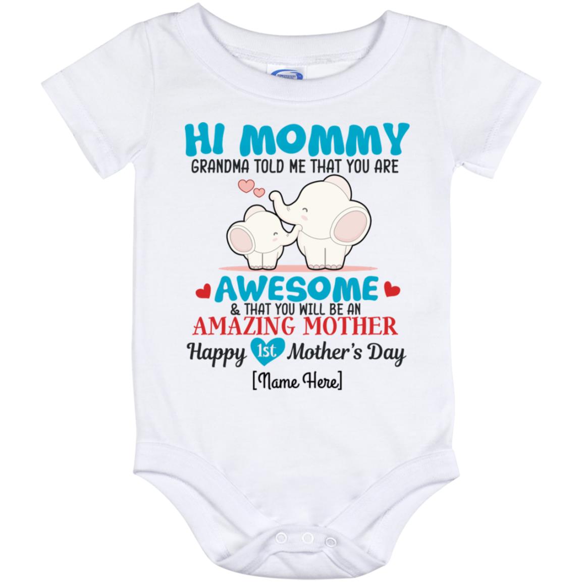 Personalized Hi Mommy Grandma, White, Baby Onesie - 12 Month