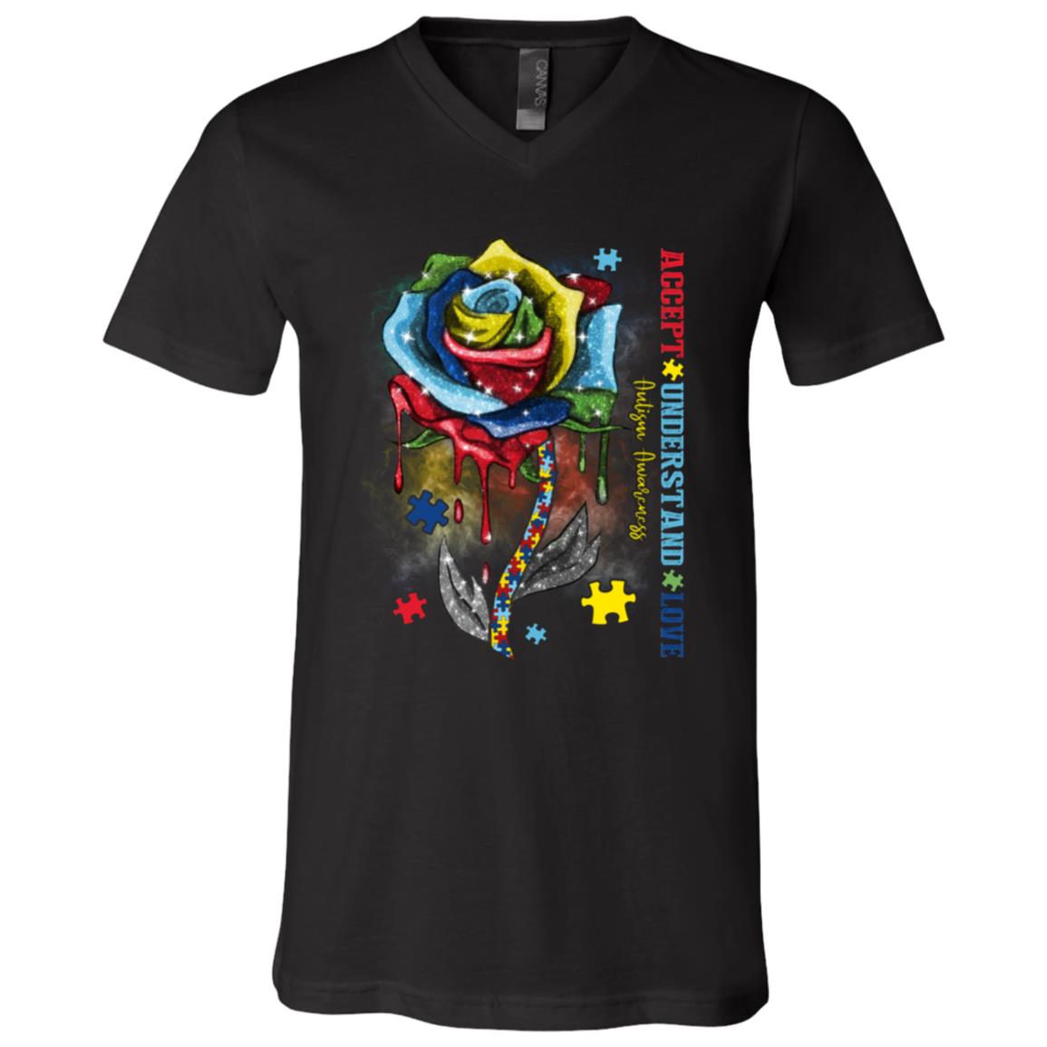 autism tee, Black, V-Neck T-Shirt