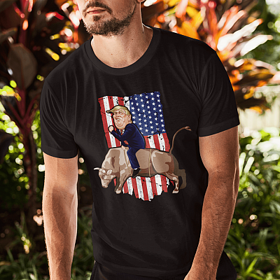 Alternative view of Trump Rodeo Bull-Rider Patriotic American Flag T-Shirt