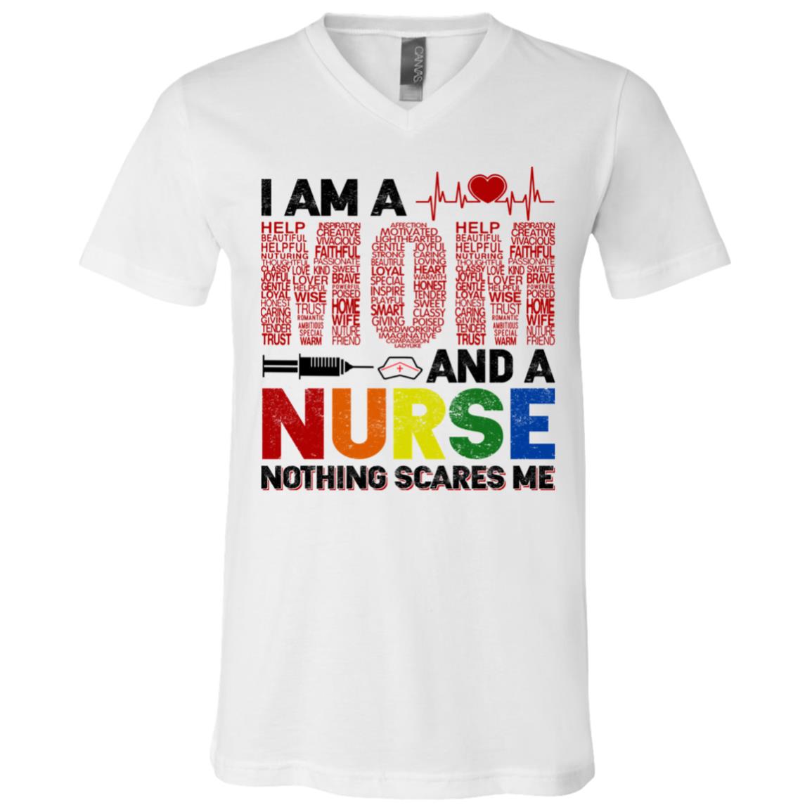I Am a Nurse and a Mom Nothing Scares Me T-Shirt - V-Neck Tee - Nurse Mother's Day Gift, White, V-Neck T-Shirt