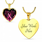 Breast Cancer Awareness Ribbon with Angel Wings Heart Pendant Necklace - Breast Cancer Survivor Pendant Necklace - Heart Luxury Necklace (Gold Plated)