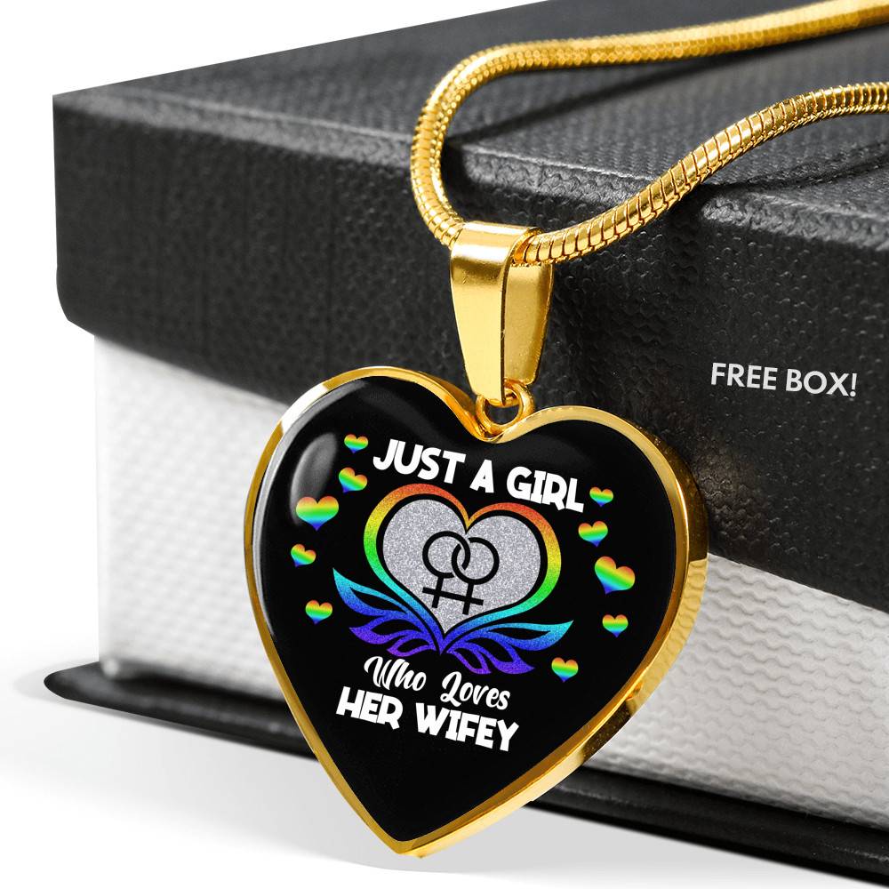 Just A Girl Who Loves Her Wifey Heart Pendant Necklace - Lesbian Wife Gift - Heart Luxury Necklace (Gold Plated) Just A Girl Who Loves Her Wifey Heart Pendant Necklace - Lesbian Wife Gift - Heart Luxury Necklace (Gold Plated)