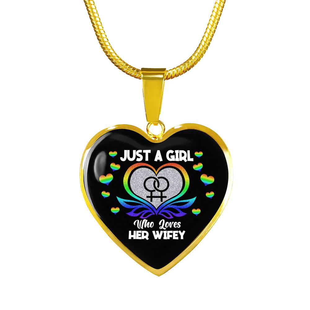 Just A Girl Who Loves Her Wifey Heart Pendant Necklace - Lesbian Wife Gift - Heart Luxury Necklace (Gold Plated) Just A Girl Who Loves Her Wifey Heart Pendant Necklace - Lesbian Wife Gift - Heart Luxury Necklace (Gold Plated)