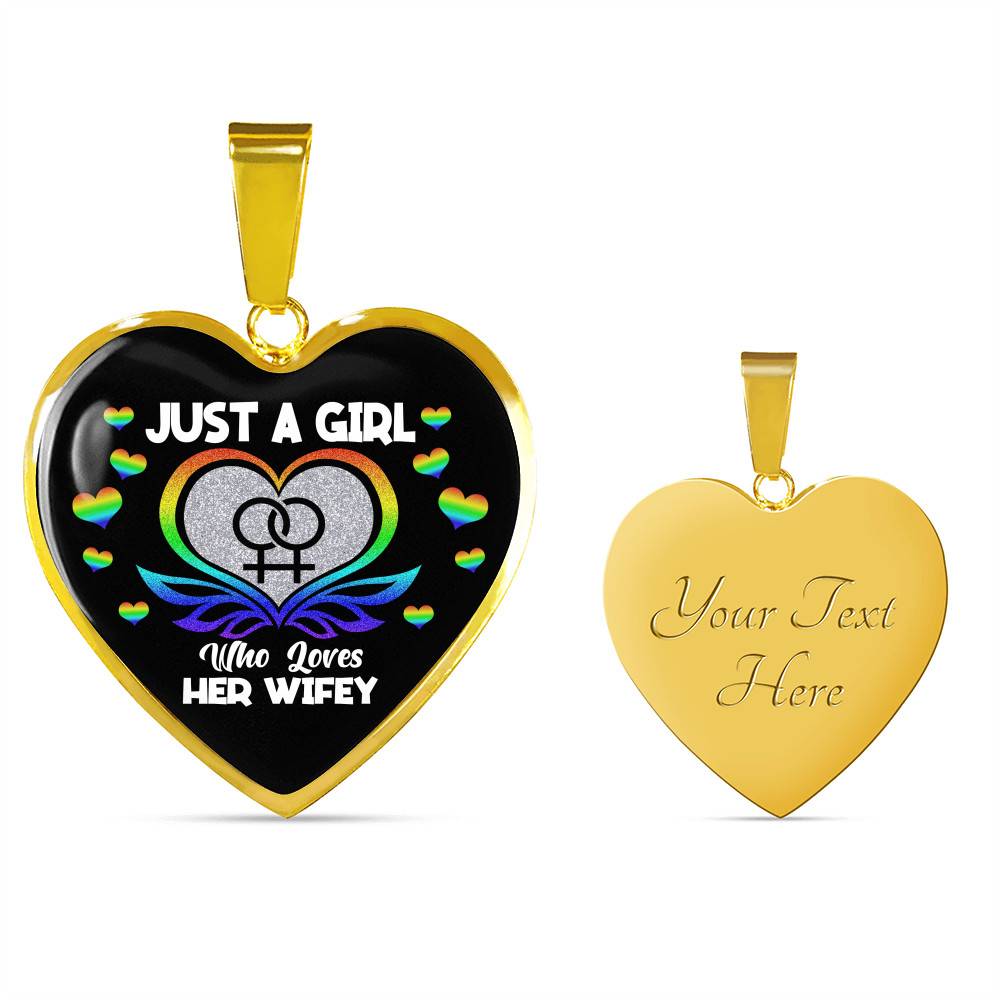 Just A Girl Who Loves Her Wifey Heart Pendant Necklace - Lesbian Wife Gift - Heart Luxury Necklace (Gold Plated) Just A Girl Who Loves Her Wifey Heart Pendant Necklace - Lesbian Wife Gift - Heart Luxury Necklace (Gold Plated)