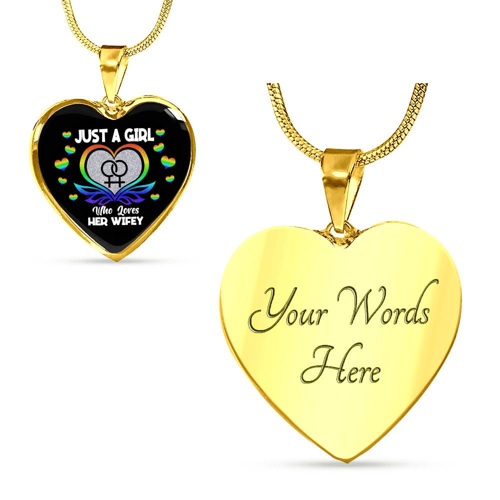 Just A Girl Who Loves Her Wifey Heart Pendant Necklace - Lesbian Wife Gift - Heart Luxury Necklace (Gold Plated) Just A Girl Who Loves Her Wifey Heart Pendant Necklace - Lesbian Wife Gift - Heart Luxury Necklace (Gold Plated)