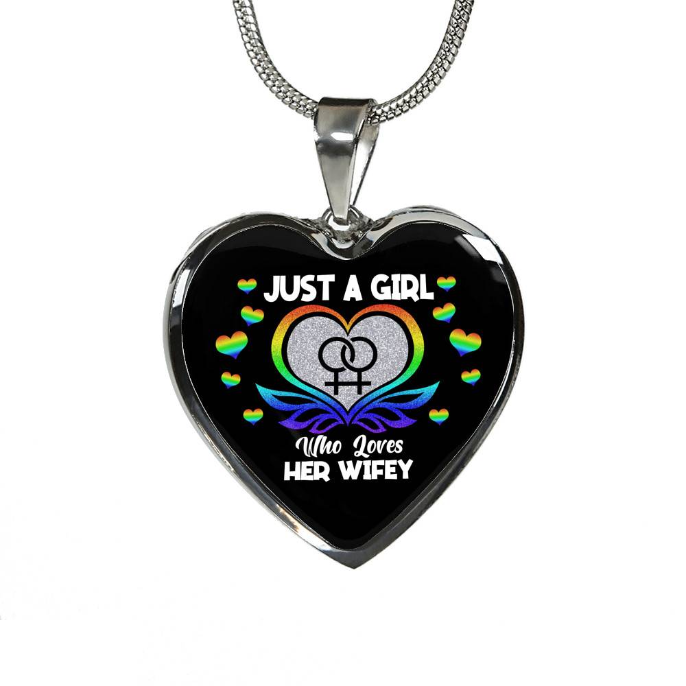 Just A Girl Who Loves Her Wifey Heart Pendant Necklace - Lesbian Wife Gift - Heart Luxury Necklace (Silver) Just A Girl Who Loves Her Wifey Heart Pendant Necklace - Lesbian Wife Gift - Heart Luxury Necklace (Silver)