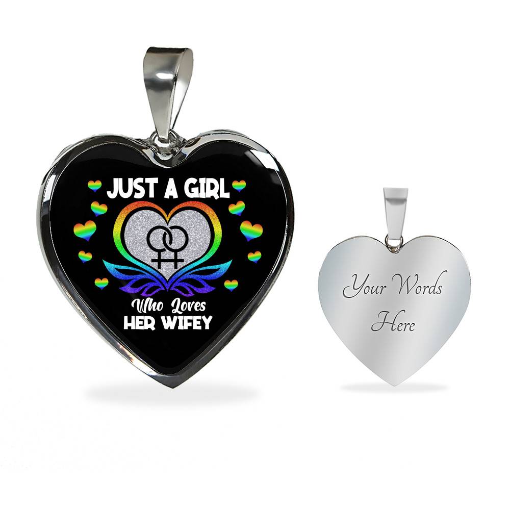 Just A Girl Who Loves Her Wifey Heart Pendant Necklace - Lesbian Wife Gift - Heart Luxury Necklace (Silver) Just A Girl Who Loves Her Wifey Heart Pendant Necklace - Lesbian Wife Gift - Heart Luxury Necklace (Silver)