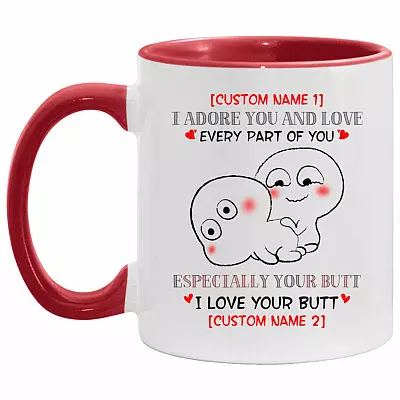 Personalized I Adore You And Love Ever, White/Red, 11 oz. Accent Mug