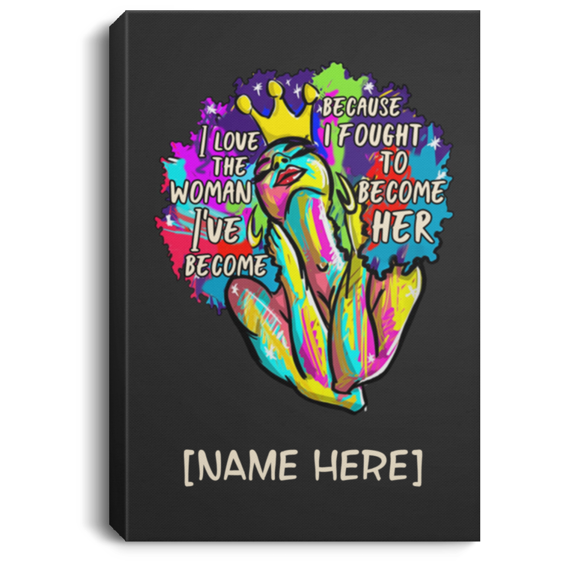 Personalized I Love The Woman I've Become Because I Fought To Become Her Framed Canvas - Unframed Poster, White, 0.75'' Framed Canvas