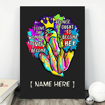 Alternative view of Personalized I Love The Woman I've Become Because I Fought To Become Her Framed Canvas - Unframed Poster