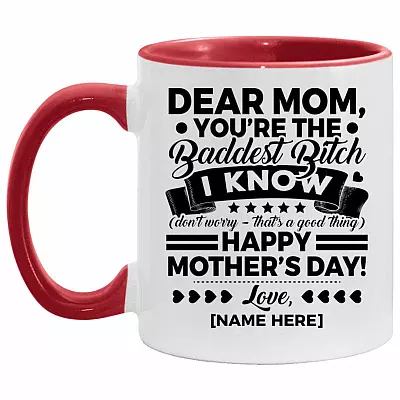 Personalized Dear Mom ThAccent Mug, White/Red, 11 oz. Accent Mug