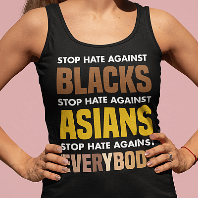 Alternative view of Asian American Support Asian Lives Matter Stop Hate Cotton Tank Top Tee - Ladies Racerback Tank