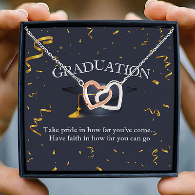 Graduation Senior 2021 Take Pride In How Far You've Come Class Of 2021 Interlocking Hearts Pendant Necklace