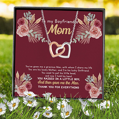 To My Boyfriend's Mom You've Given Me A Gracious Man Interlocking Hearts Pendant Necklace - Boyfriend's Mom Gifts