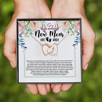 Alternative view of To An Amazing New Mom Welcome To The Greatest Journey Of Your Life Mom To Be 2021 Interlocking Hearts Pendant Necklace