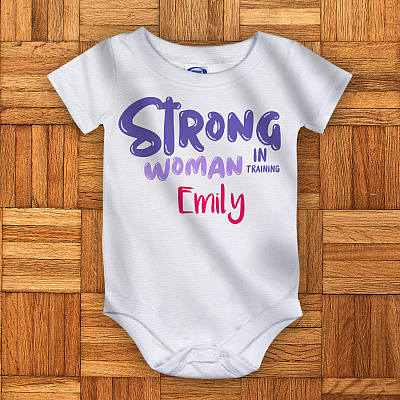 Alternative view of Personalized Strong Woman Bodysuit Strong Woman in Training Baby Onesie - Toddler Baby Infant Bodysuit