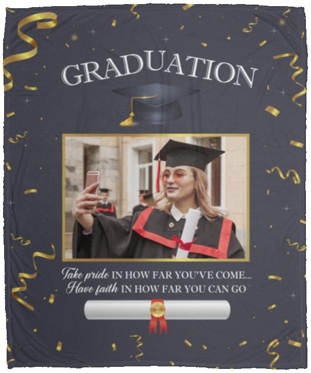 Personalized Custom Photo Graduation, White, Cozy Plush Fleece Blanket - 50x60 Personalized Custom Photo Graduation, White, Cozy Plush Fleece Blanket - 50x60